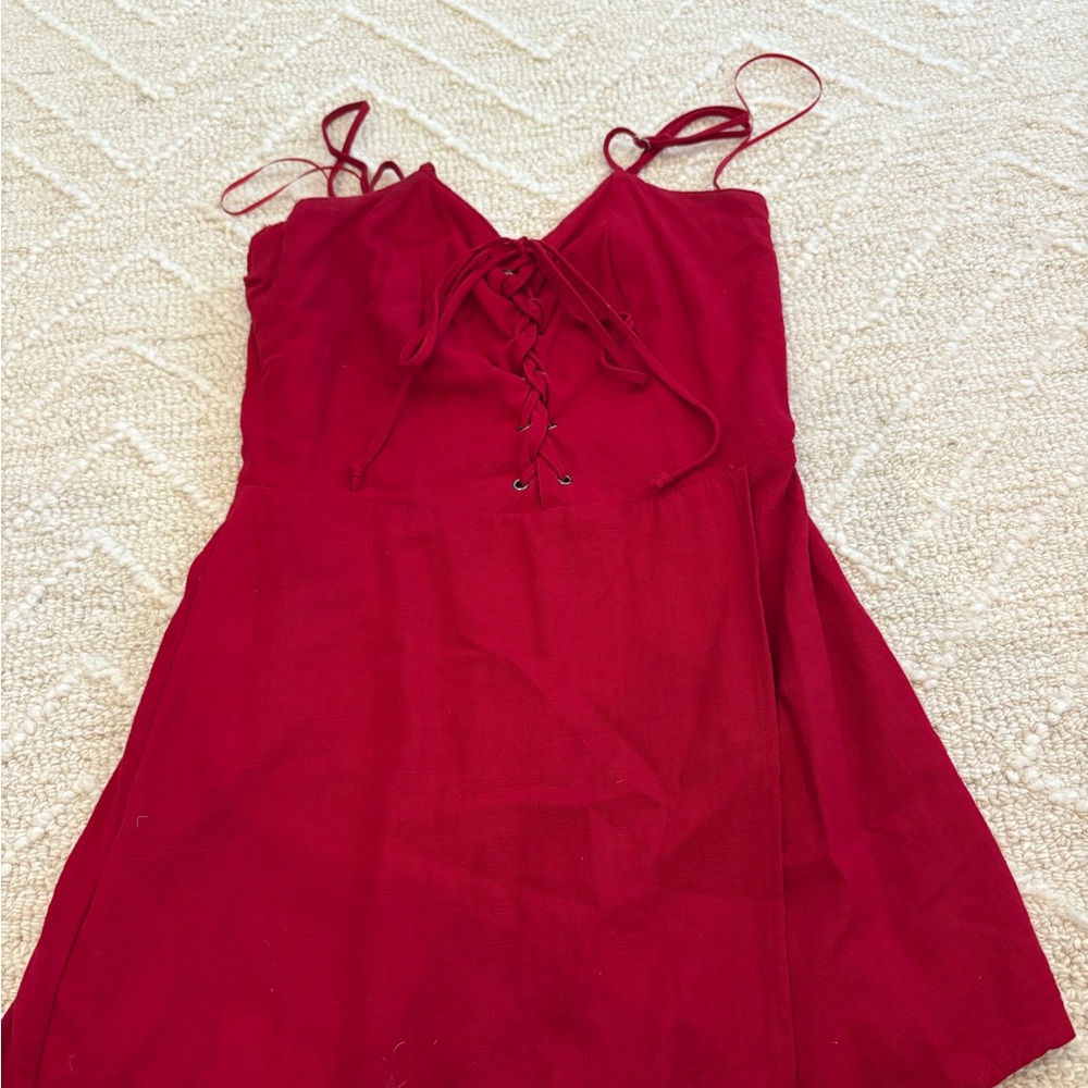 Red Lace-Up Romper